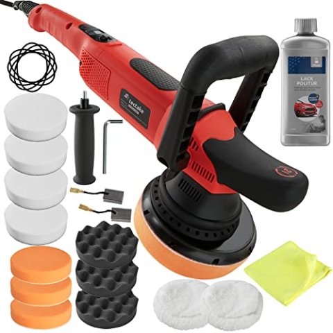 tectake® Exzenter Poliermaschine, Poliermaschine Auto, Kratzer Entferner Auto, zur Autopolitur Kratzer entfernen, zur Scheinwerfer Politur, Lackreiniger Auto Aufbereitung - 16tlg., inkl. Politur