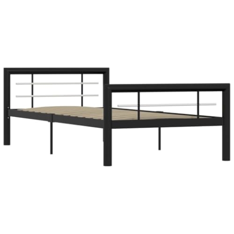 vidaXL Bettgestell Bett Metallbett Schlafzimmerbett Einzelbett Bettrahmen Schlafzimmermöbel Ehebett Lattenrost Schwarz Weiß Metall 100x200cm