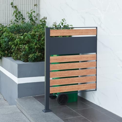 [en.casa] Mülltonnenverkleidung Uusikaupunki Zaunelement Erweiterungsmodul Sichtschutz für Mülltonnen 60/120/240 L Metall Mülltonnenzaun 120 x 83 x 11 cm Anthrazit/Holz-Optik