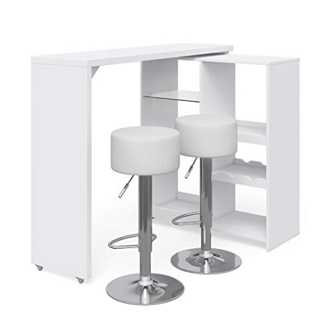 Vicco Bartisch-Set Vega, Bartresen und Hocker, Weiß, 138 x 39 cm mit 2 Barhockern