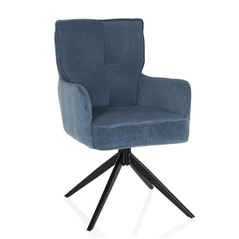 hjh LIVING Esszimmerstuhl drehbar mit Armlehnen, gepolstert TARUGO Polsterstuhl mit Cord-Stoff und Metallbeinen, Blau