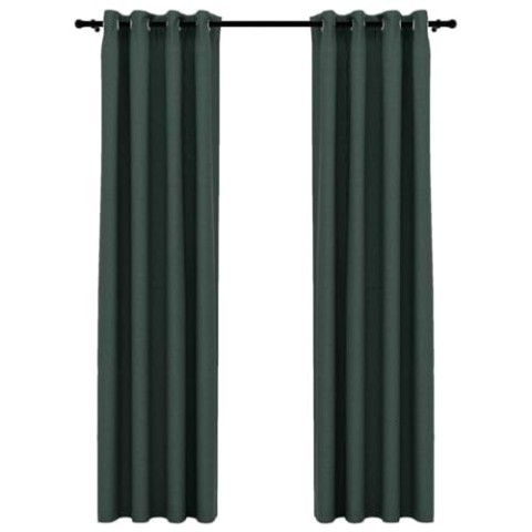 vidaXL 2X Vorhang Verdunkelung mit Ösen Leinenoptik Verdunkelungsvorhang Kräuselband Thermo Gardine Blickdicht Vorhänge Grün 140x225cm