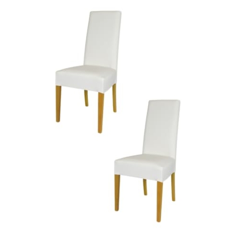 t m c s Tommychairs - 2er Set Moderne Stühle Luisa für Küche und Esszimmer, robuste Struktur aus lackiertem Buchenholz Farbe Eiche, Gepolstert und mit Kunstleder in der Farbe Weiss bezogen