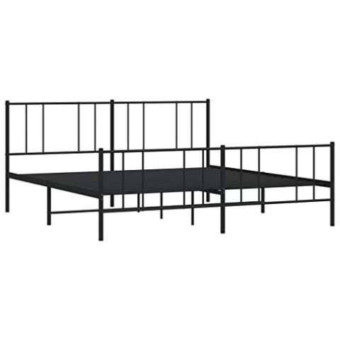 vidaXL Bettgestell, Bettrahmen mit Kopfteil Fußteil, Metallbett Bett mit Lattenrost, Doppelbett Gästebett Schlafzimmer, Metall Schwarz 180x200cm