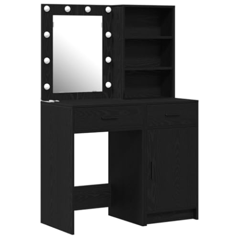 vidaXL zeitgenössischer Make-up-Tisch mit LED-Spiegel Schwarzeicheneffekt Kompaktes Design Schublade & Licht Perfekt für Schlafzimmer Nutzung Frisiertisch Pflegemöbel Stauraum Moderner Tisch