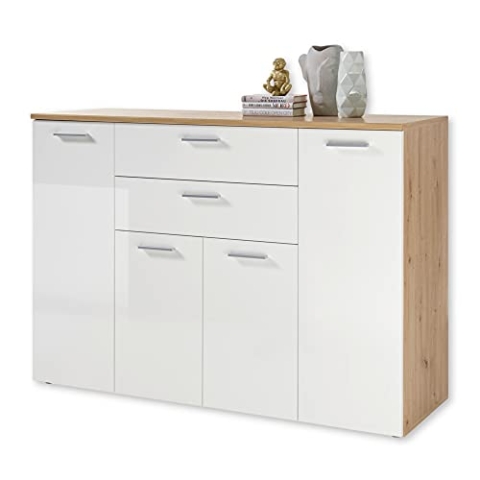 PABLO Kommode in Artisan Eiche Optik, Weiß - Modernes Sideboard mit viel Stauraum für Ihren Wohnbereich - 152 x 106 x 50 cm (B/H/T)
