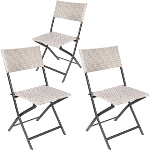 BRUBAKER 3er Set Gartenstuhl Lugano - Polyrattan Klappstuhl wetterfest und robust - Balkonstuhl klappbar - Campingstuhl für Garten Balkon Terrasse - Camping Stuhl - Grau/Beige