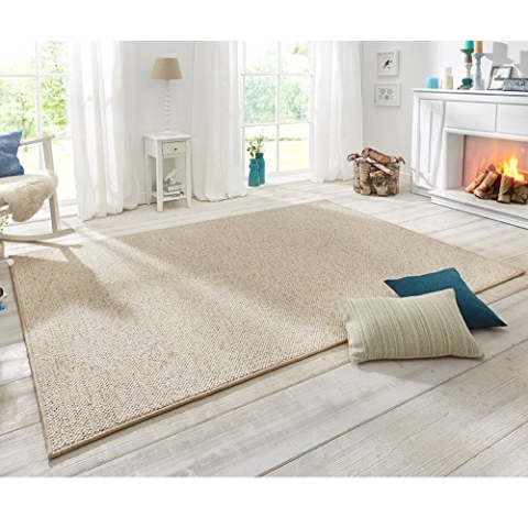 BT Carpet Wolly Läufer – Wohnzimmerteppich Flachgewebe Kurzflor Woll-Optik Wolle Skandi-Look Esszimmer, Wohnzimmer, Kinderzimmer, Schlafzimmer – Creme, 80x300cm