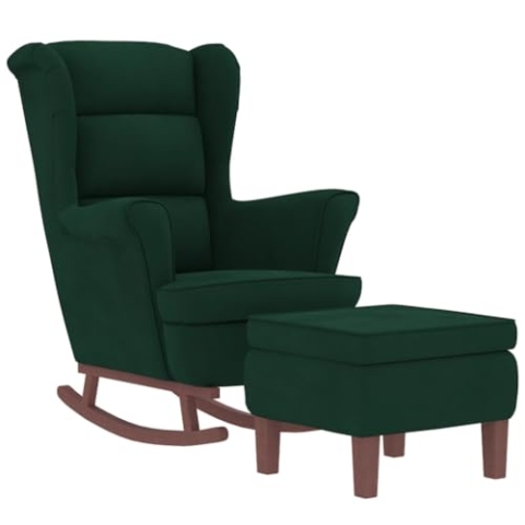 vidaXL Schaukelsessel und Hocker mit Holzbeinen Dunkelgrün Samt, Sessel mit Hocker, Relaxsessel, Relaxstuhl, Schaukelsessel, Relaxsessel mit Hocker