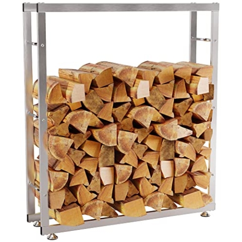 CLP Kaminholzständer Keri V2 Edelstahl I Brennholzregal Mit Bodenschonern, Farbe:Edelstahl, Größe:25x100x125 cm