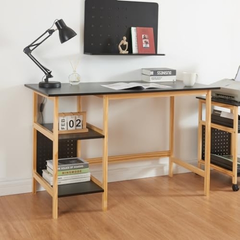 [en.casa] Schreibtisch Dønna Computertisch PC Tisch für Homeoffice oder Arbeitszimmer klassischer Bürotisch mit Regal 120x60x75cm Schwarz/Holzfarben