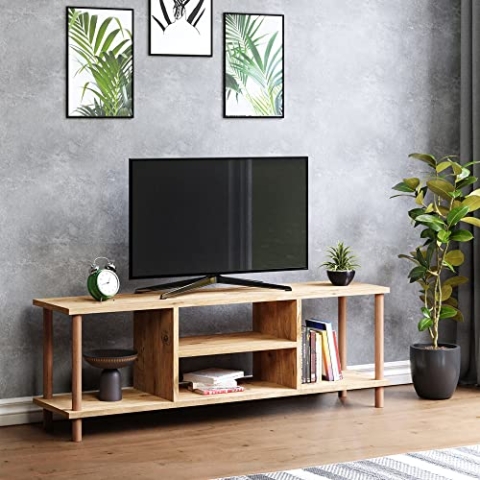 [en.casa] TV Schrank Ærøskøbing mit 2 Ablagefächern TV Bank 43 x 120 x 29 cm Fernsehtisch mit 2 Staufächern Lowboard TV Möbel Fernsehschrank Holzoptik