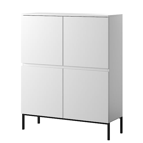 Selsey Kommode Schrank Aufbewahrungsschrank 100 cm 4 Türen 8 Fächer Weiß Schwarze Beine Bemmi