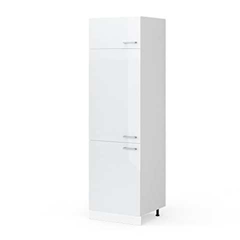 Vicco Kühlumbauschrank R-Line, Hochschrank für die Küche, Weiß Hochglanz/Weiß, 60 cm