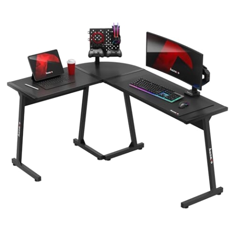 huzaro Hero 6.0 Black | L-Form Eckschreibtisch Gaming Tisch Schreibtisch Computertisch Bürotisch | Homeoffice Arbeitszimmer Büro | Rechts Links Montage | Carbon Tischplatte | 147x112cm | Schwarz
