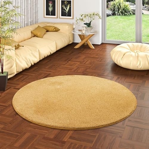 Snapstyle Hochflor Shaggy Teppich Palace Curry Rund in 7 Größen