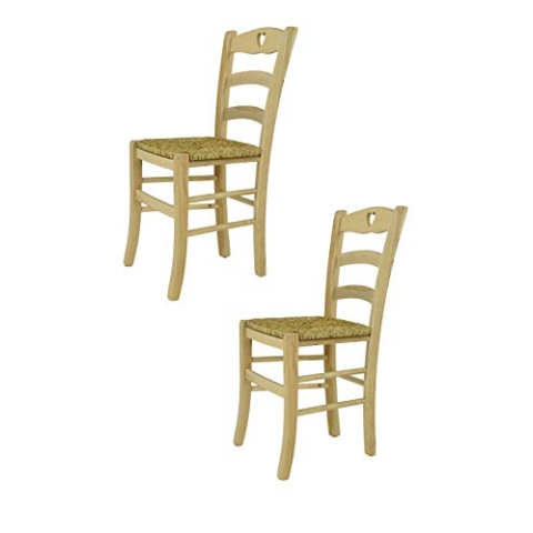 t m c s Tommychairs - 2er Set Stühle Cuore für Küche und Esszimmer, robuste Struktur aus poliertem Buchenholz, unbehandelt und 100% natürlich, Sitzfläche aus echtem Stroh