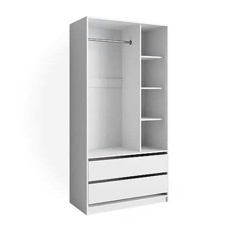 Vicco Kleiderschrank Elmo, Flügeltürenschrank, Weiß, 100 x 200 cm mit 2 Schubladen