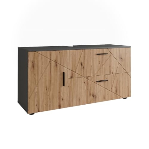 Vicco Waschbeckenunterschrank Irma, Anthrazit/Goldkraft Eiche, 120.1 x 60.6 cm mit 2 Schubladen und 1 Tür