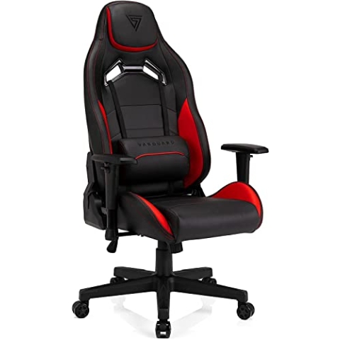 SENSE7 Gaming Vanguard Bürostuhl Zocker Gamer Ergonomischer Stuhl Armlehne Einteiliger Stahlrahmen Einstellbarer Neigungswinkel Rotschwarz, Schwarz-Rot, 41-49 x 66x58, 5902659841346