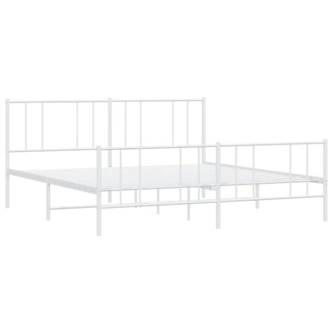 vidaXL Bettgestell, Bettrahmen mit Kopfteil Fußteil, Metallbett Bett mit Lattenrost, Doppelbett Gästebett Schlafzimmer, Metall Weiß 183x213cm