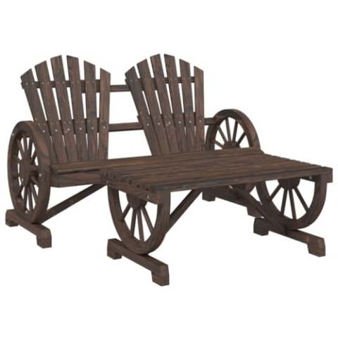 vidaXL Garten Lounge Set 2-TLG., Gartenbank mit Wagenräder-Design, Tisch für Garten Terrasse, Gartenmöbel, Landhausstil, Massivholz Tanne