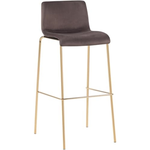 CLP Barhocker Hoover Samtbezug I Barstuhl mit Rückenlehne und Fußstütze I Tresenstuhl mit Metallgestell in Gold-Optik, Farbe:braun