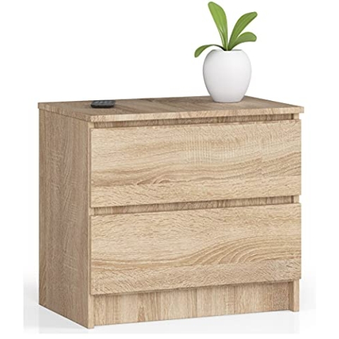 AKORD Kommode K60 mit 2 Schubladen | für das Wohnzimmer Schlafzimmer Schrank Büro Arbeitszimmer | Modernes Funktionales Design | B60 x H55 x T40 cm, Gewicht 20kg | Sonoma Eiche