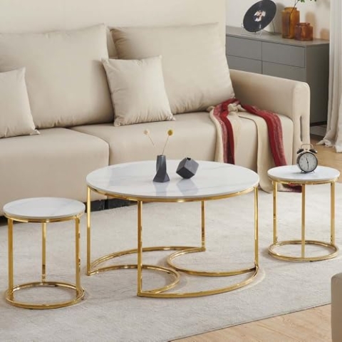 Milton & Oldbrook Couchtischset Lamego Marmor Weiß – Gold