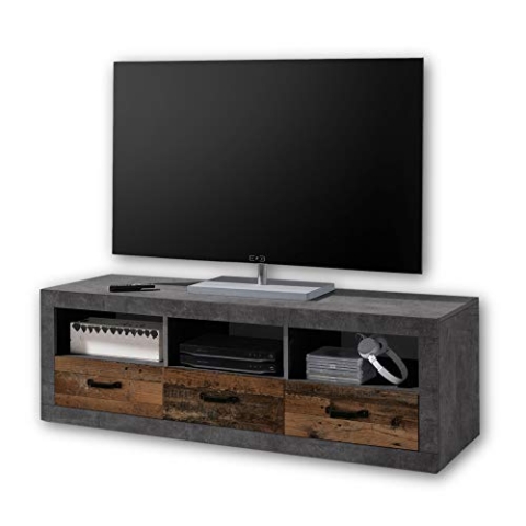 Stella Trading INDIANA Vintage TV-Board in Old Wood Optik, Betonoxid - ausdrucksstarkes Retro Lowboard für Ihr Wohnzimmer - 147 x 49 x 45 cm (B/H/T)