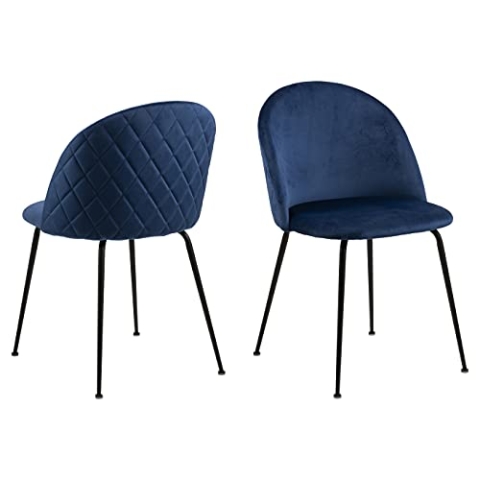 AC Design Furniture Lolly Esszimmerstühle 2er Set, H: 80,5 x B: 49,4 x T: 54 cm, Dunkelblau/Schwarz, Samt/Metall, 2 Stk