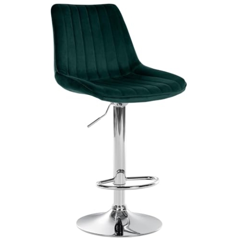 CLP Barhocker Toni Samt | Höhenverstellbarer Thekenhocker mit Rückenlehne | Barstuhl mit Metallgestell, Farbe:grün, Gestell Farbe:Chrom