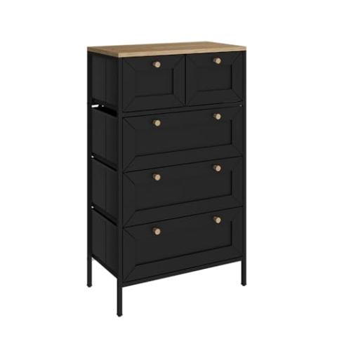 Vicco Kommode Belaro, Kommodenschrank, Schwarz, 56 x 95 cm mit 5 Schubladen