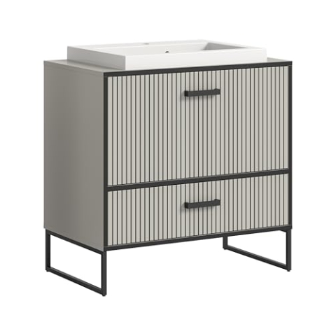 xonox.home Badezimmer Bagno Waschbeckenunterschrank Unterschrank Waschtischunterschrankauf Kufen in Kaschmir beige Nb., ca. 80x84x48 cm inkl. Waschbecken