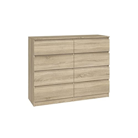 CDF Kommode Malwa M8 120 | Farbe: Eiche Sonoma | Schrank für Dokumente, Kleinigkeiten | Ideal für Wohnzimmer, Schlafzimmer, Kinderzimmer, Jugendzimmer und Büro | 8 geräumige Schubladen