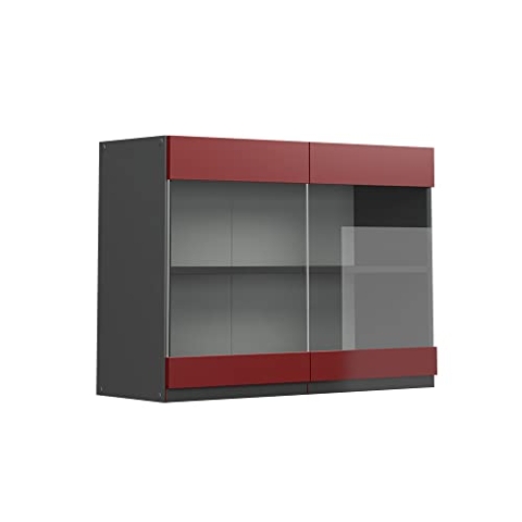 Vicco Küchenglasschrank R-Line, Glashängeschrank, Rot/Anthrazit, 80 cm J-Shape