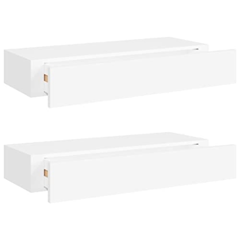 vidaXL 2X Wand Schubladenregal Wandschublade Schweberegal Hängeregal Wandschrank Wandboard Wandregal mit Schublade Weiß 60x23,5x10cm MDF