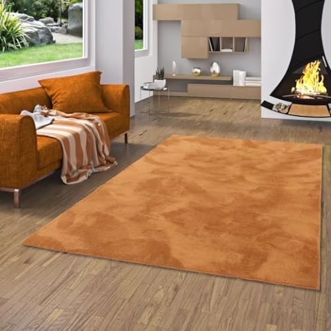 Kunstfaser Teppich Wohnzimmer Luxus Super Soft Fellteppich Pearl Terrakotta in 5 Größen