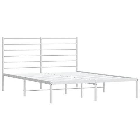 vidaXL Bettgestell, Bettrahmen mit Kopfteil Lattenrost, Metallbett Bett für Schlafzimmer, Doppelbett Gästebett, Metall Weiß 140x190cm