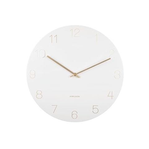 [DL] Wall Clock Charm Engraved Numbers White D. 40cm, H. 3,5cm, Excl. 1 AA Battery -