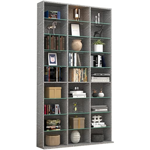 VCM Holz CD DVD Standregal Bücherregal Raumteiler Deko Regal Glas Zilas XL Beton-Optik