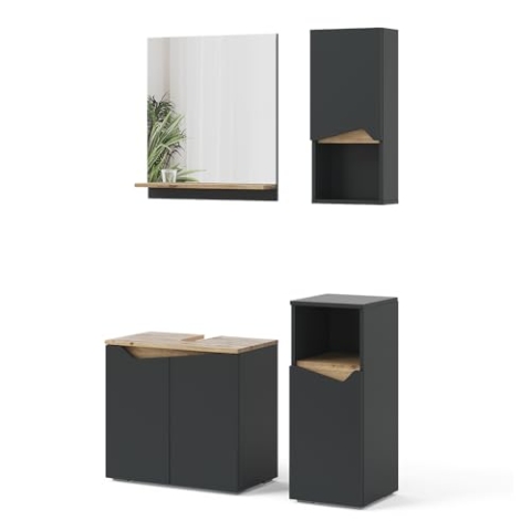Vicco Badmöbel-Kombination Marelle, Badezimmerschrank-Set, Anthrazit/Artisan-Eiche, 4 Teile