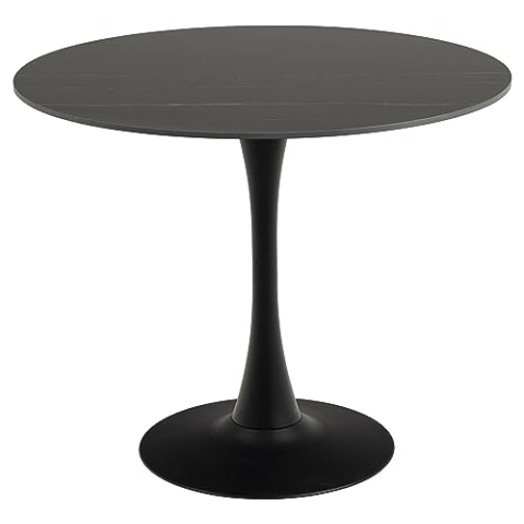 AC Design Furniture Marta Esstisch in Schwarz für 4 Personen, Runder Esstisch, Hitze- und Kratzbeständige Keramikplatte, Trompetenfuß, Ø: 90 x H: 75 cm