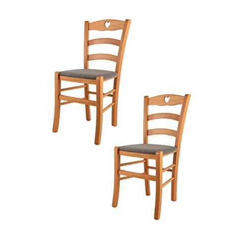 t m c s Tommychairs - 2er Set Stühle Cuore für Küche und Esszimmer, Robuste Struktur aus lackiertem Buchenholz im Farbton Honig und gepolsterte Sitzfläche mit Stoff in der Farbe Rehbraun bezogen