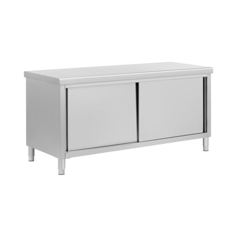 Royal Catering Edelstahl-Arbeitsschrank mit Durchreiche 180 x 70 cm 1 Einlegeboden 500 kg max. Tragkraft verstärkte Oberfläche höhenverstellbare Füße Durchreicheschrank Edelstahlschrank Gastro