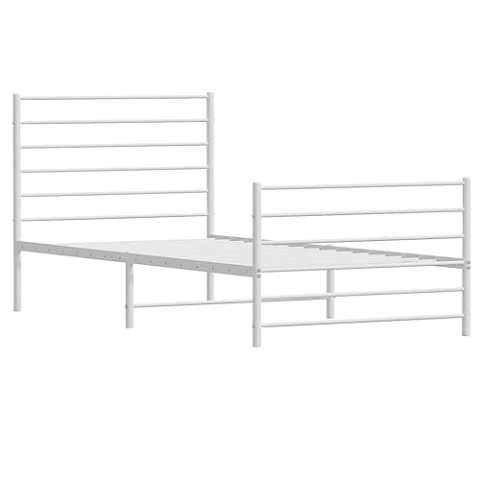 vidaXL Bettgestell, Bettrahmen mit Kopfteil Fußteil, Metallbett Bett mit Lattenrost, Einzelbett Gästebett Schlafzimmer, Metall Weiß 90x190cm