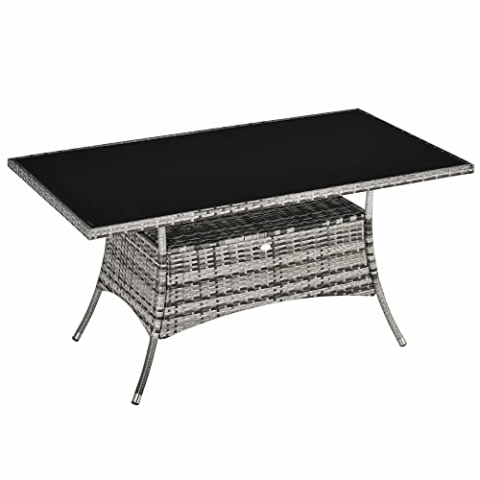 Outsunny Gartentisch Glastisch Esstisch Gartenmöbel Tisch, Polyrattan+Sicherheitsglas, Grau+Schwarz, 150x85x74cm