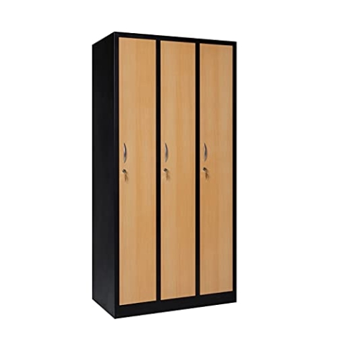 furni24 Garderobenschrank 90 cm x 50 cm x 180 cm schwarz/buche 3-türig 30 cm Abteilbreite fertig montiert Verschiedene Ausführungen verfügbar