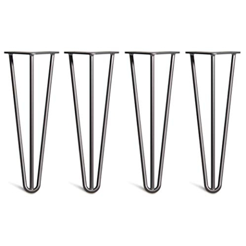 The Hairpin Leg Co. 4X Haarnadel-Tischbeine: Doppel-Schweiß Stahl, Schrauben, Anleitung, Schutzfüße. Klassischer 10mm 3 Stangen Stil. 35cm Schwarz