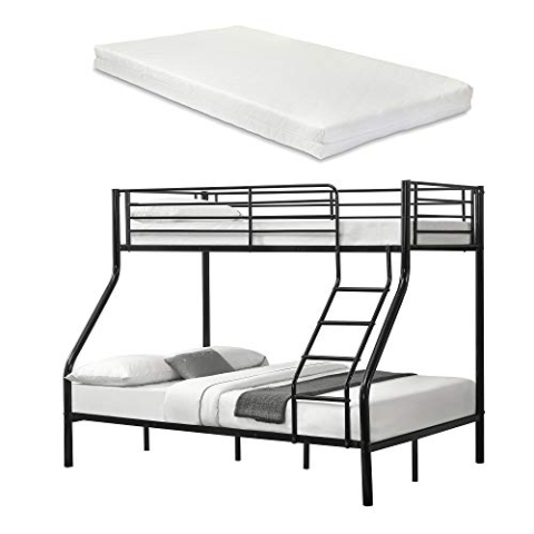 [neu.haus] Neuhaus Metall-Etagenbett - Schwarz - Mit Matratzen 200x140/90cm Kinderbett Stockbett Hochbett Metall Bettgestell